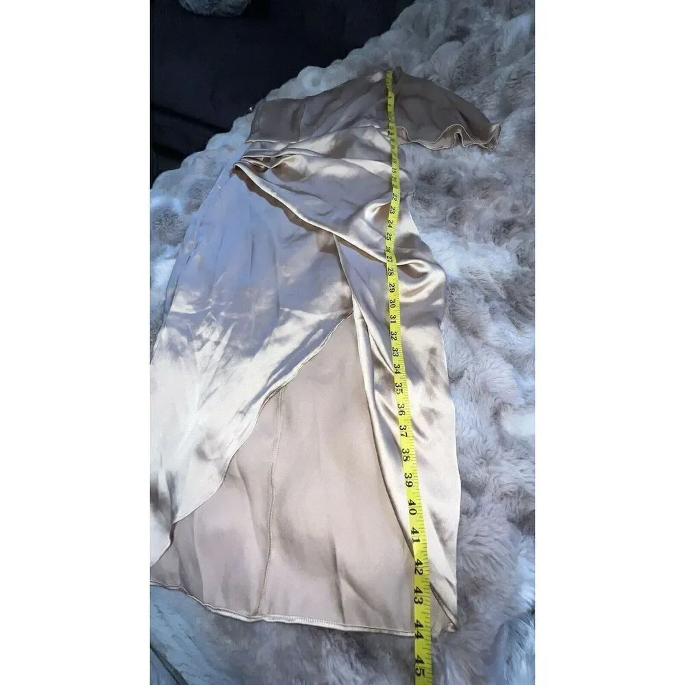 Donnee Par Dieu LIA Champagne One Shoulder Satin Dress, Size Small_13